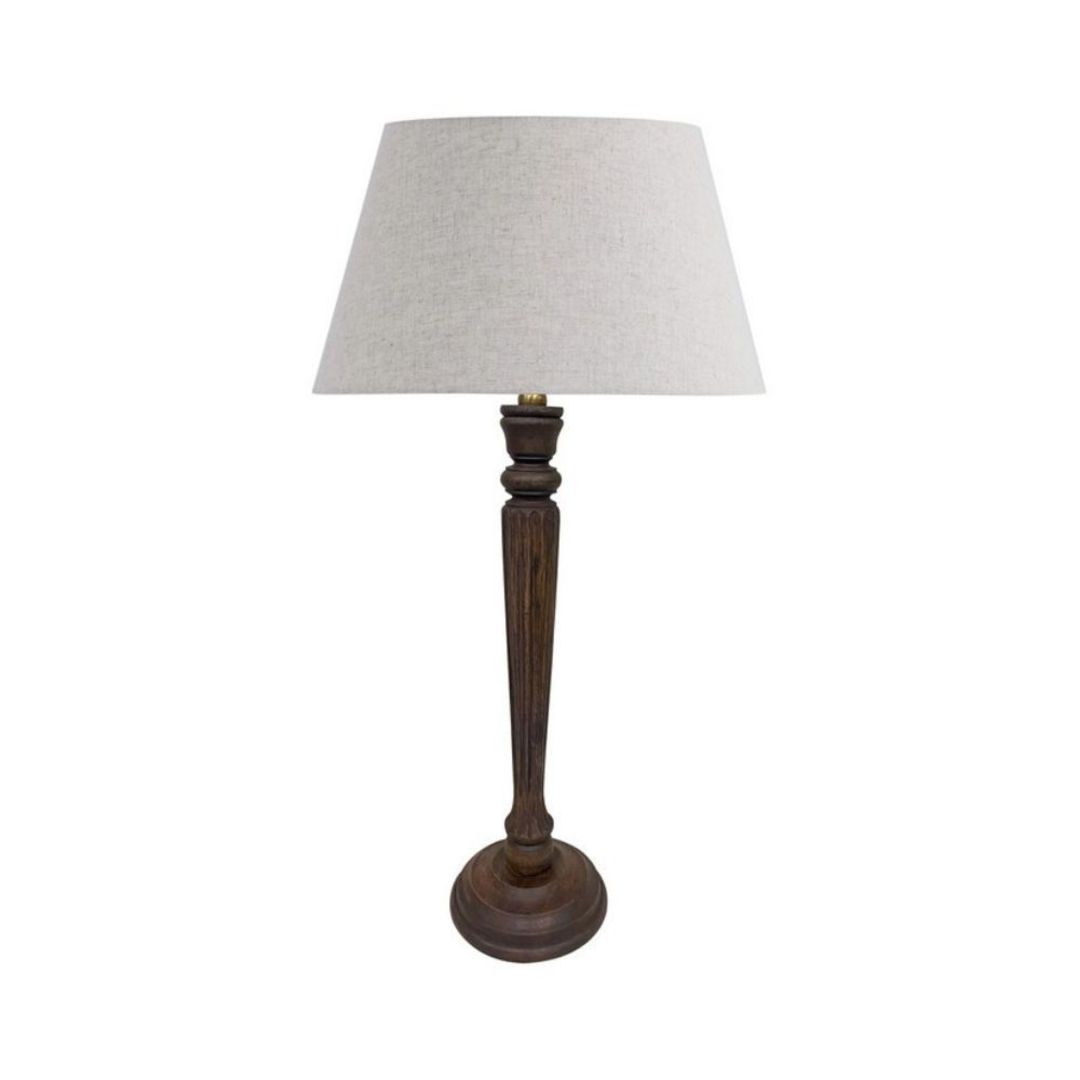 Table Lamp and Shade - Antique Brown Wood / Natural Linen image 0